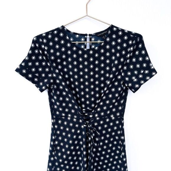 Banana Republic Factory Navy Blue Short Sleeve White Dot Print Lace Up Dress 0 - Picture 2 of 8